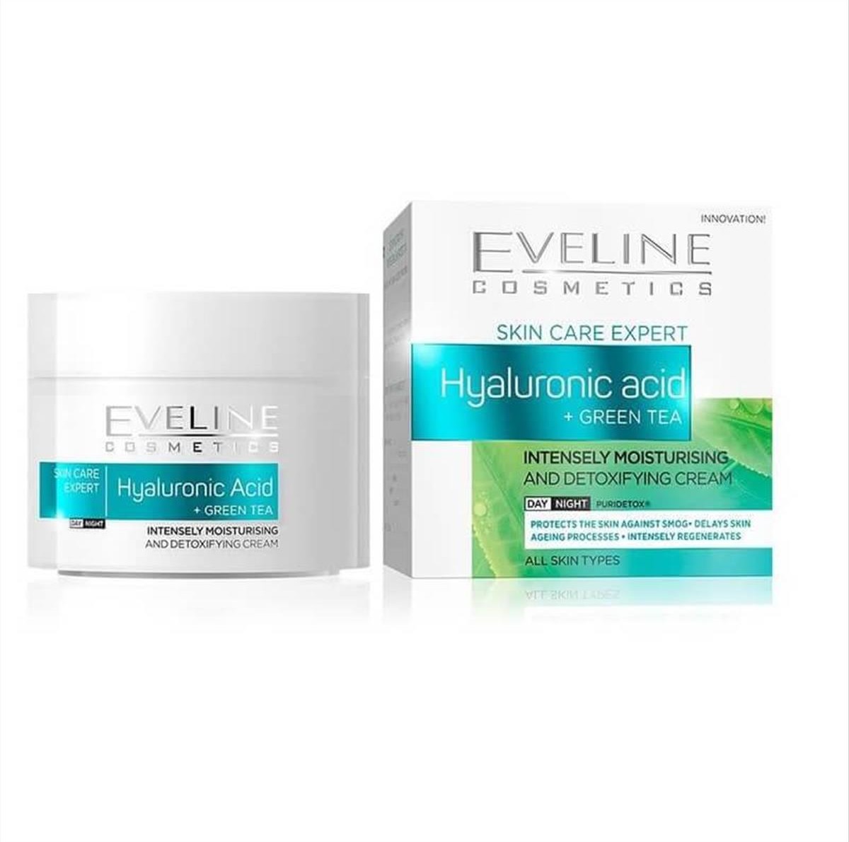 Eveline Κρέμα Προσώπου Skin Care Expert Hyaluronic Acid and Green Tea Day and Night Cream 50ml