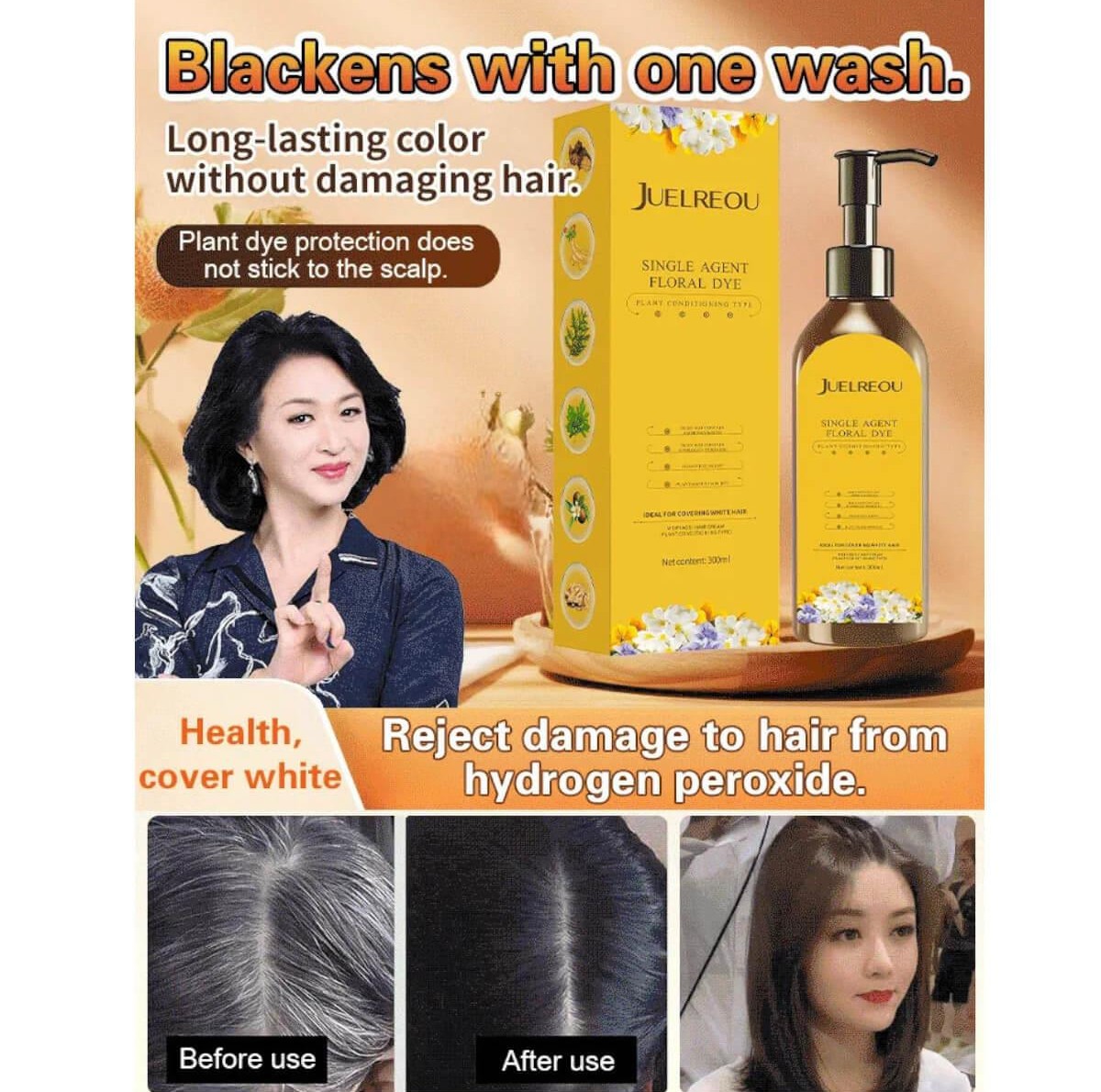 Shampoo hair dye black 300ml Juelreou