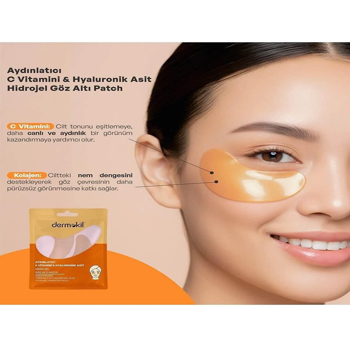 Dermokil Μάσκα Ματιών Hydrogel με Βιταμίνη C & Υαλουρονικό Οξύ – Eye Patches για Μαύρους Κύκλους