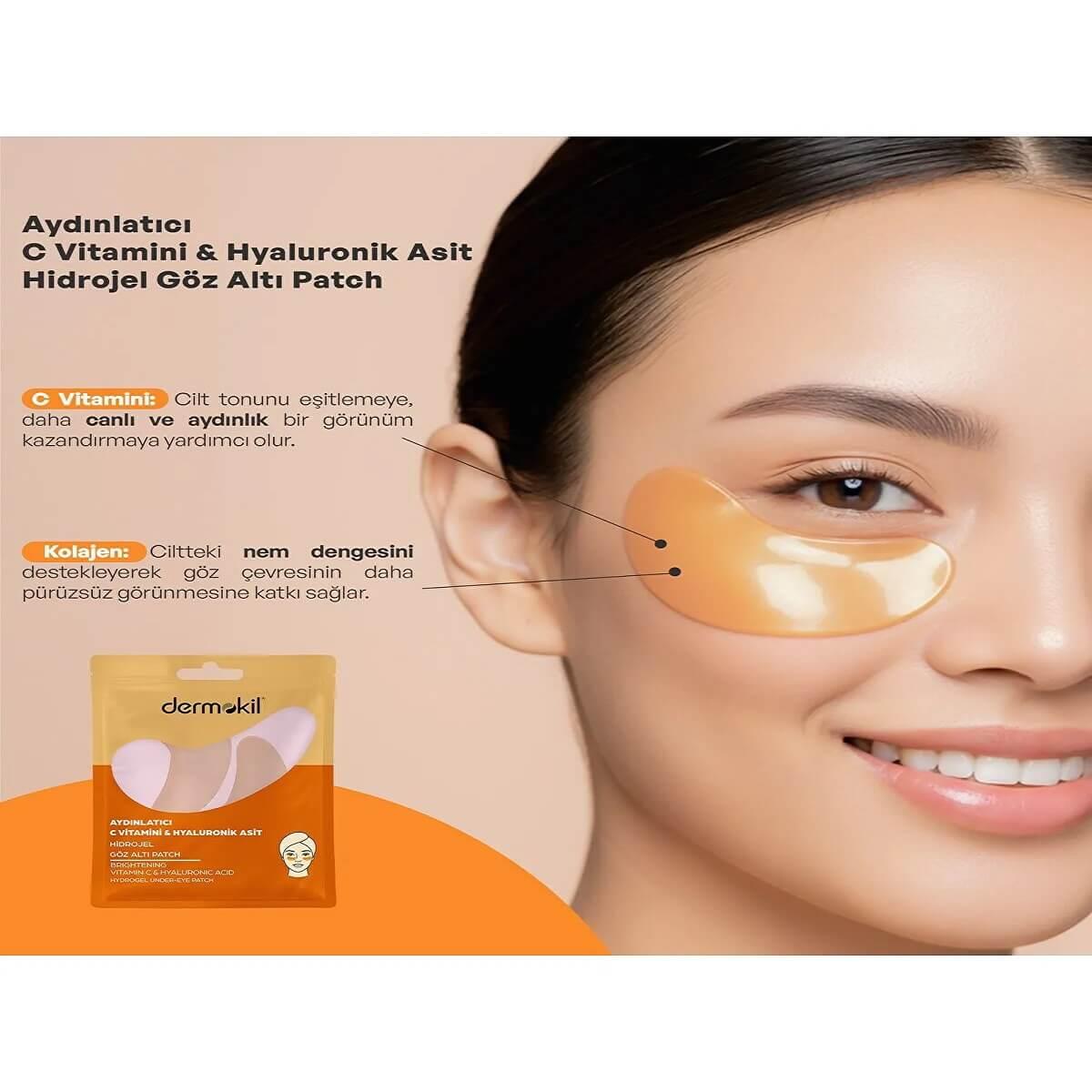 Dermokil Μάσκα Ματιών Hydrogel με Βιταμίνη C & Υαλουρονικό Οξύ – Eye Patches για Μαύρους Κύκλους