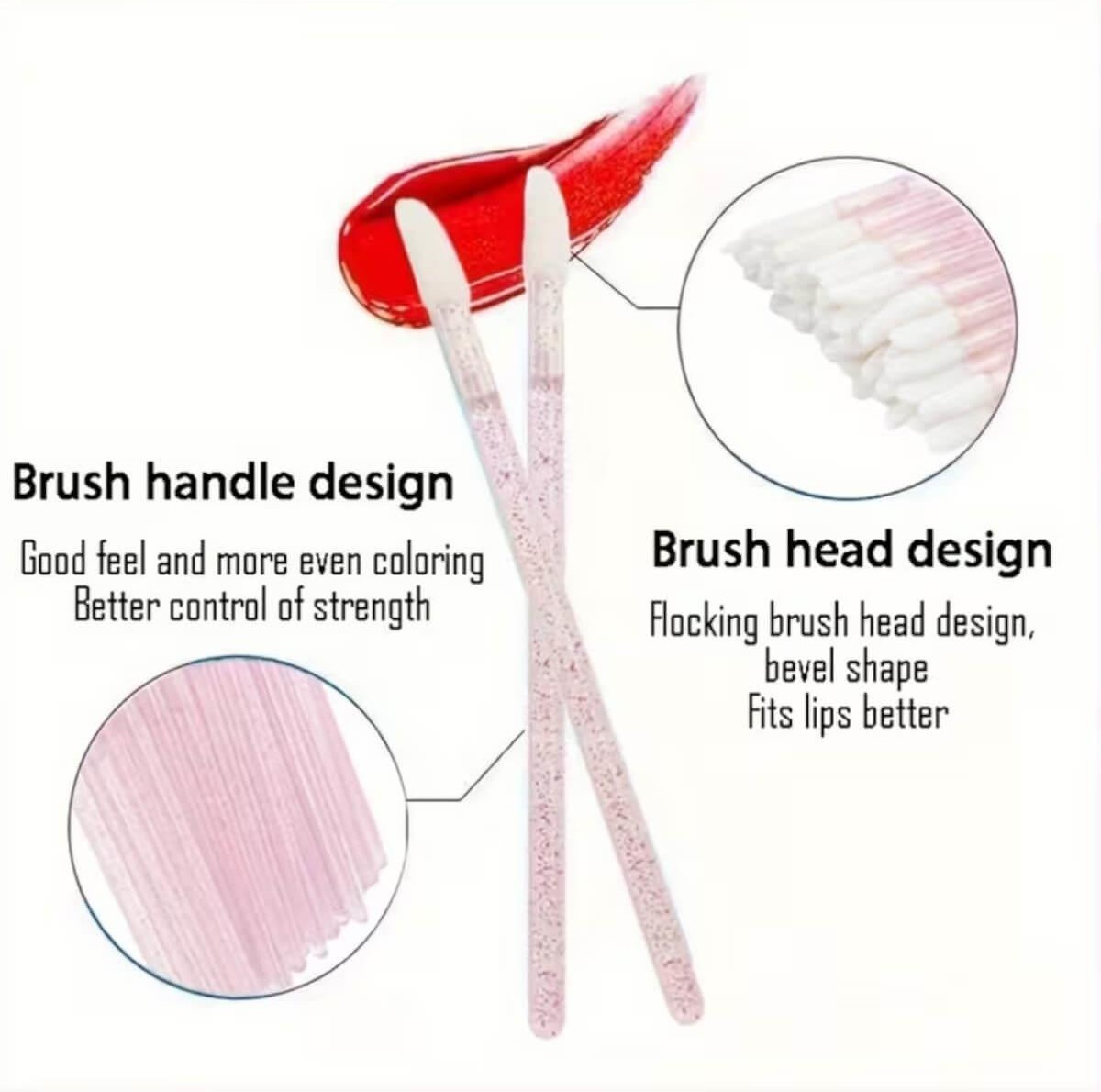 Disposable lip brush pink Glitter 50pcs