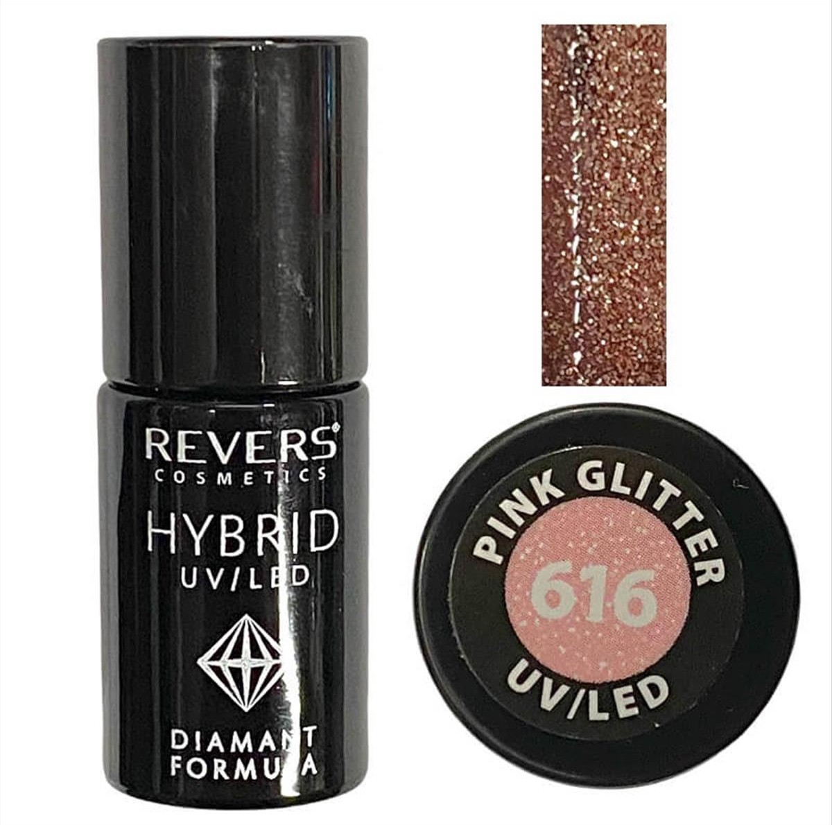 Βερνίκι Νυχιών Revers Hybryd Gel 616 Pink Glitter Uv/Led 6ml