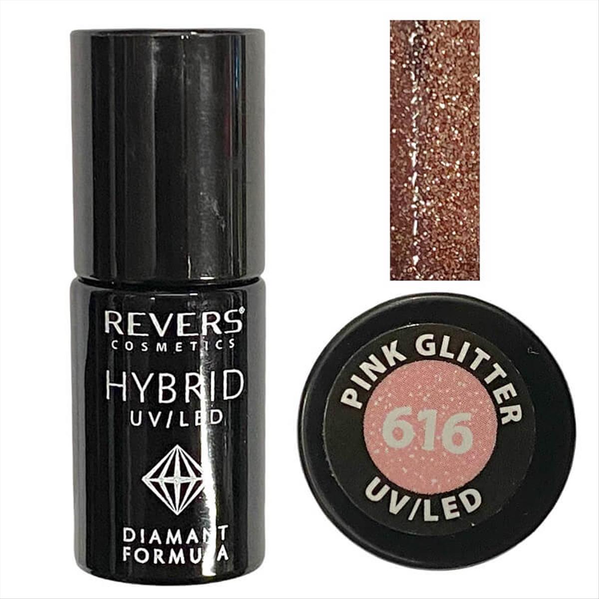 Βερνίκι Νυχιών Revers Hybryd Gel 616 Pink Glitter Uv/Led 6ml