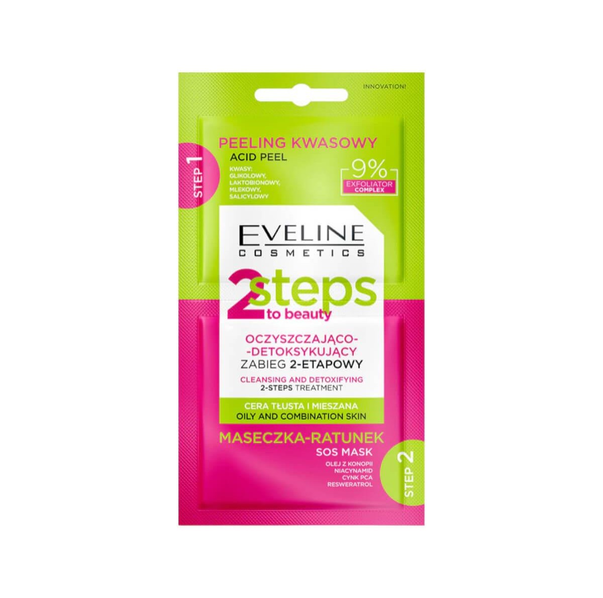 Cleansing and detoxifying 2-step treatment acid peel & mask Eveline