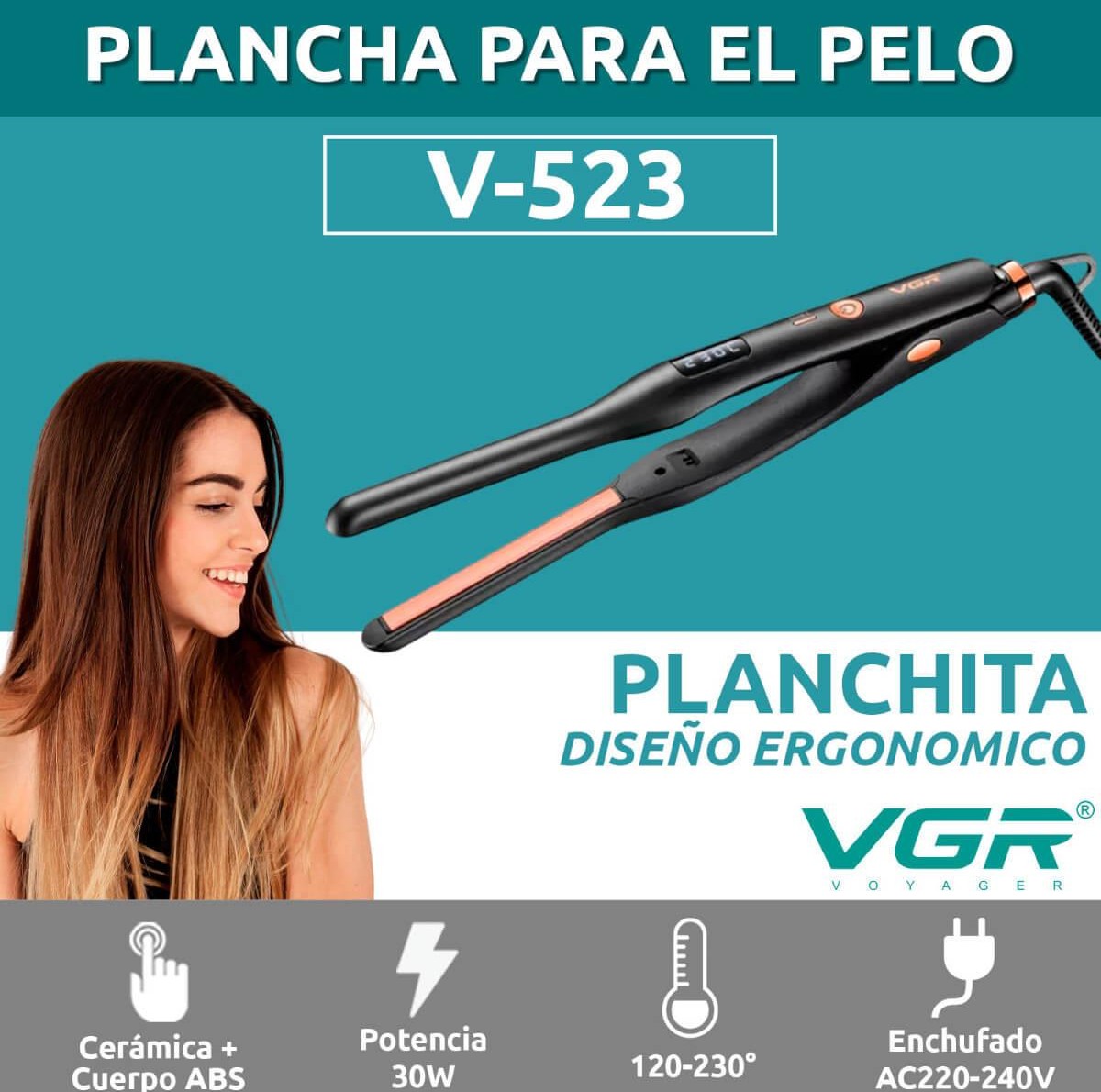Mini Ceramic Hair Straightener - Straightening & Curling VGR V-523