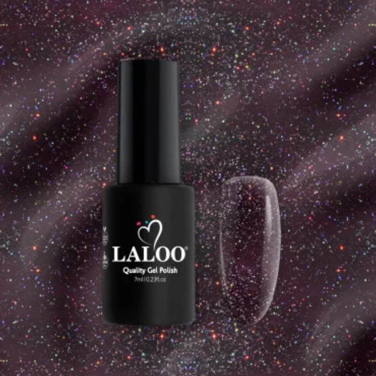 Ημιμόνιμο βερνίκι L338 μελιτζανί σκούρο με glitter 7ml Laloo