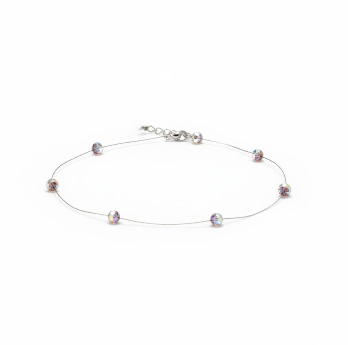 Ankle Bracelet with Swarovski Crystals on Transparent Fishing Line - Iridescent