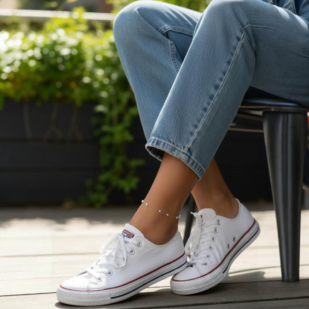 Βραχιόλι Ποδιού με Ιριδίζων Κρύσταλλα Swarovski σε Διάφανη Πετονιά