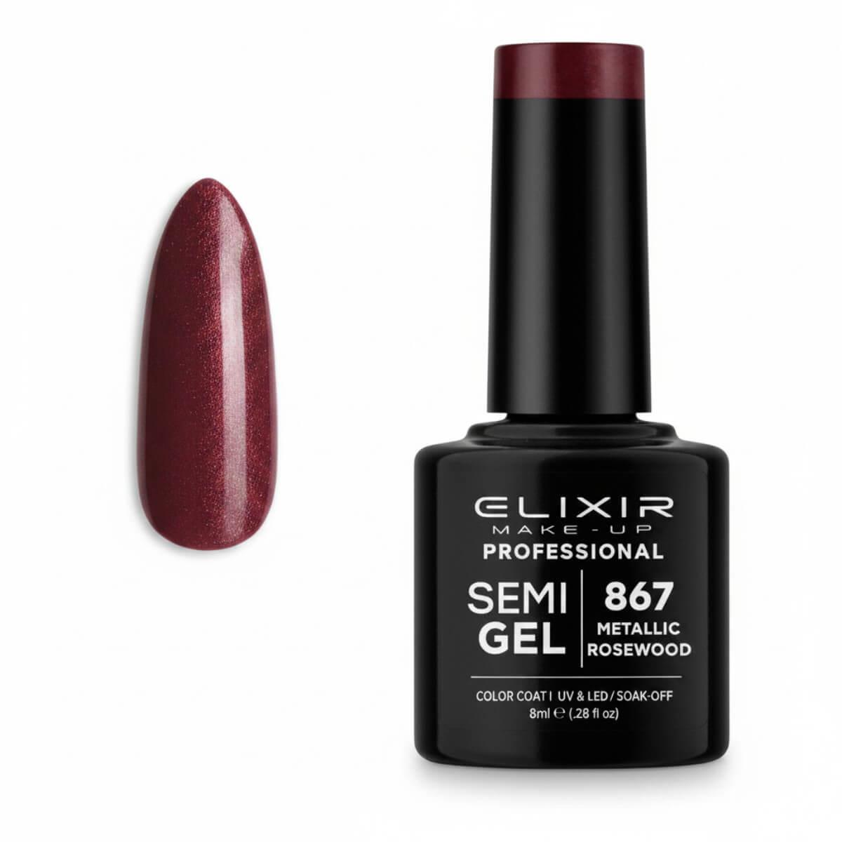 Semi-permanent gel polish semigel 867 Metallic Rosewood 8ml Elixir