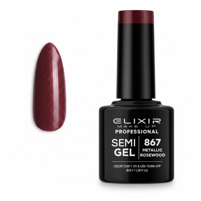 Ημιμόνιμο βερνίκι semigel 867 Metallic Rosewood 8ml Elixir