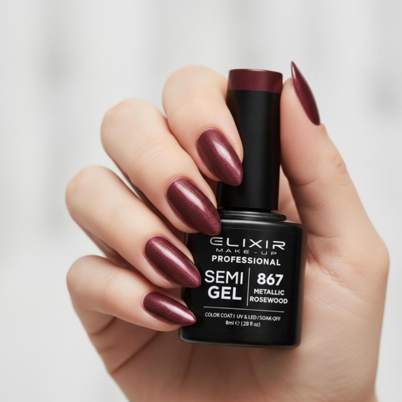 Ημιμόνιμο βερνίκι semigel 867 Metallic Rosewood 8ml Elixir