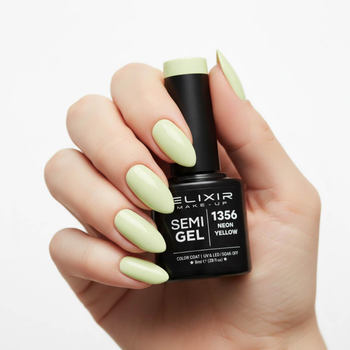 Ημιμόνιμο βερνίκι semigel 1356 neon yellow 8ml Elixir