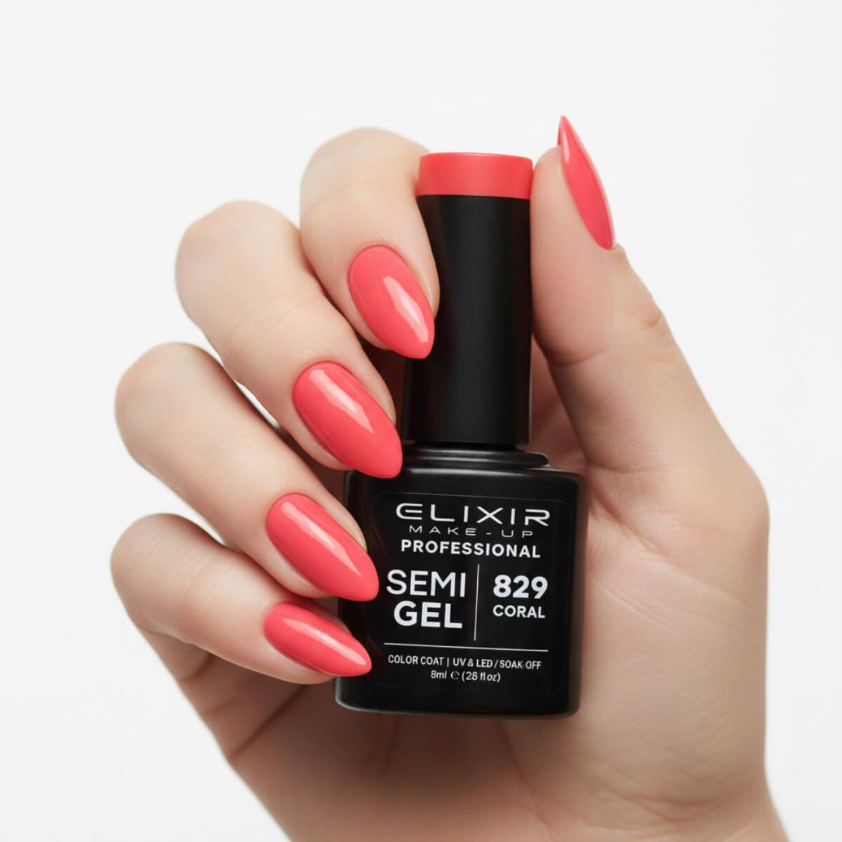 Ημιμόνιμο βερνίκι semigel 829 coral 8ml Elixir
