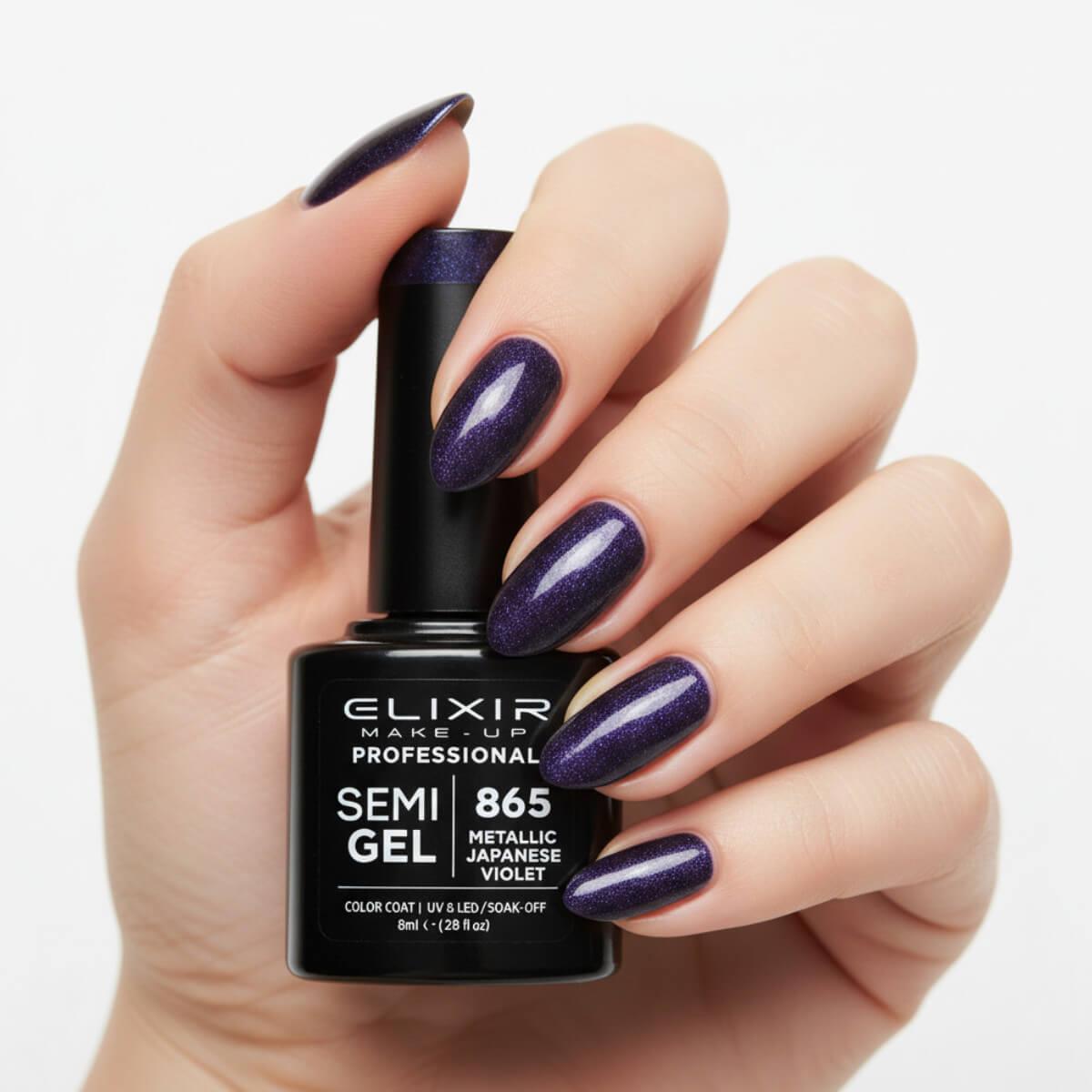 Ημιμόνιμο βερνίκι semigel 865 metallic japanese violet 8ml Elixir
