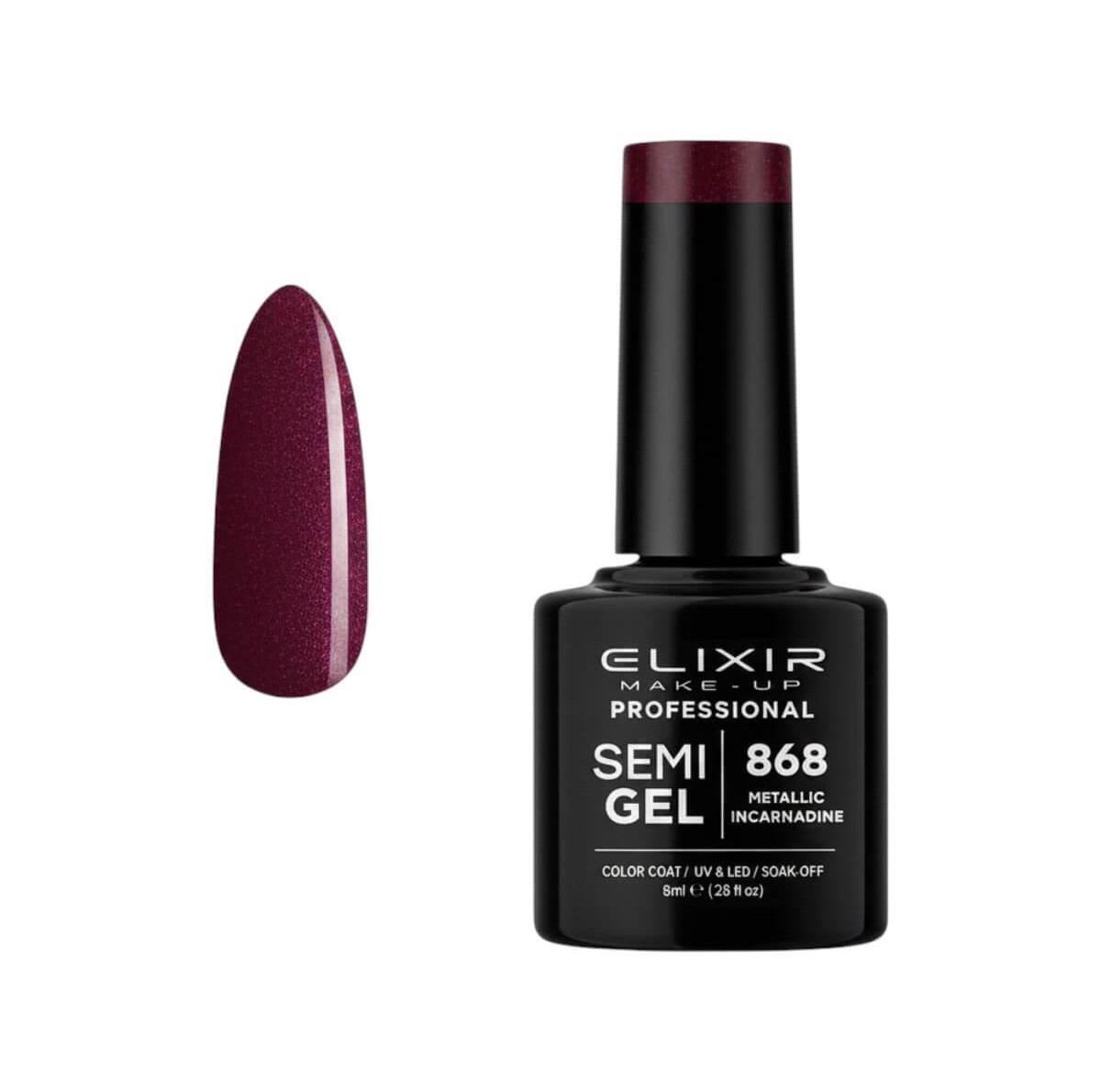 Ημιμόνιμο βερνίκι semigel 868 metallic incarnadine 8ml Elixir