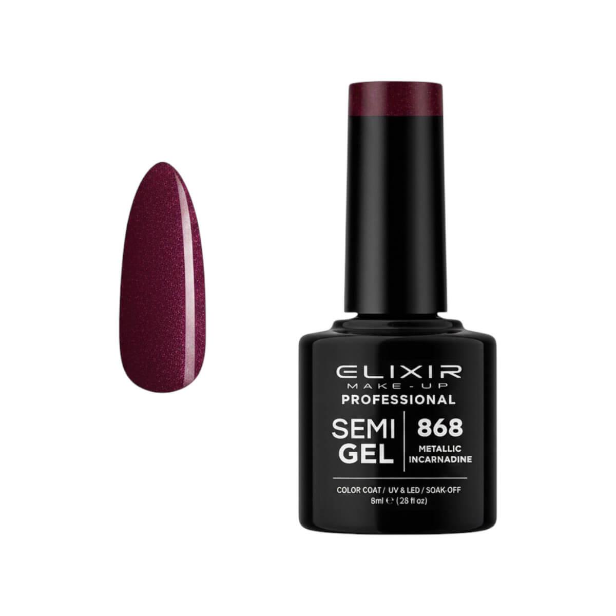 Ημιμόνιμο βερνίκι semigel 868 metallic incarnadine 8ml Elixir