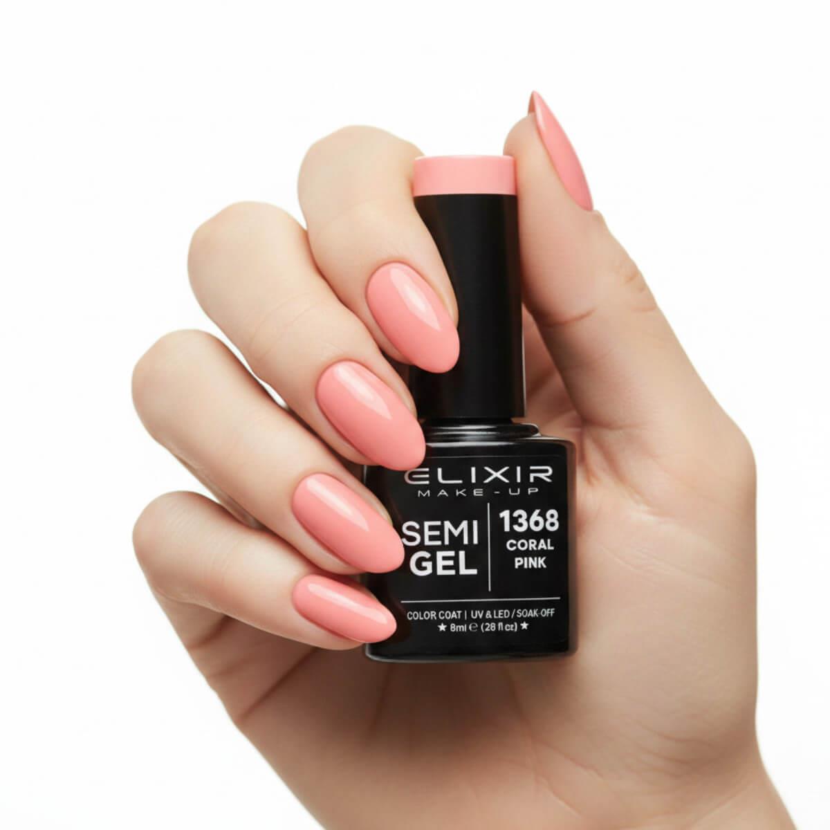 Ημιμόνιμο βερνίκι semigel 1368 coral pink 8ml Elixir