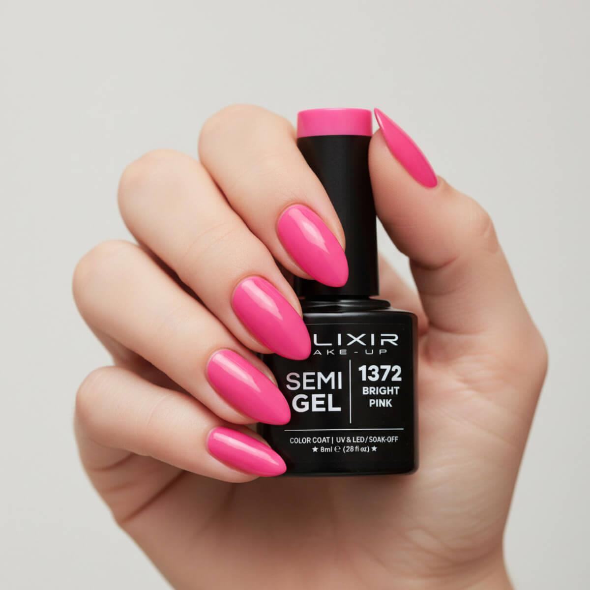 Ημιμόνιμο βερνίκι semigel 1372 bright pink 8ml Elixir