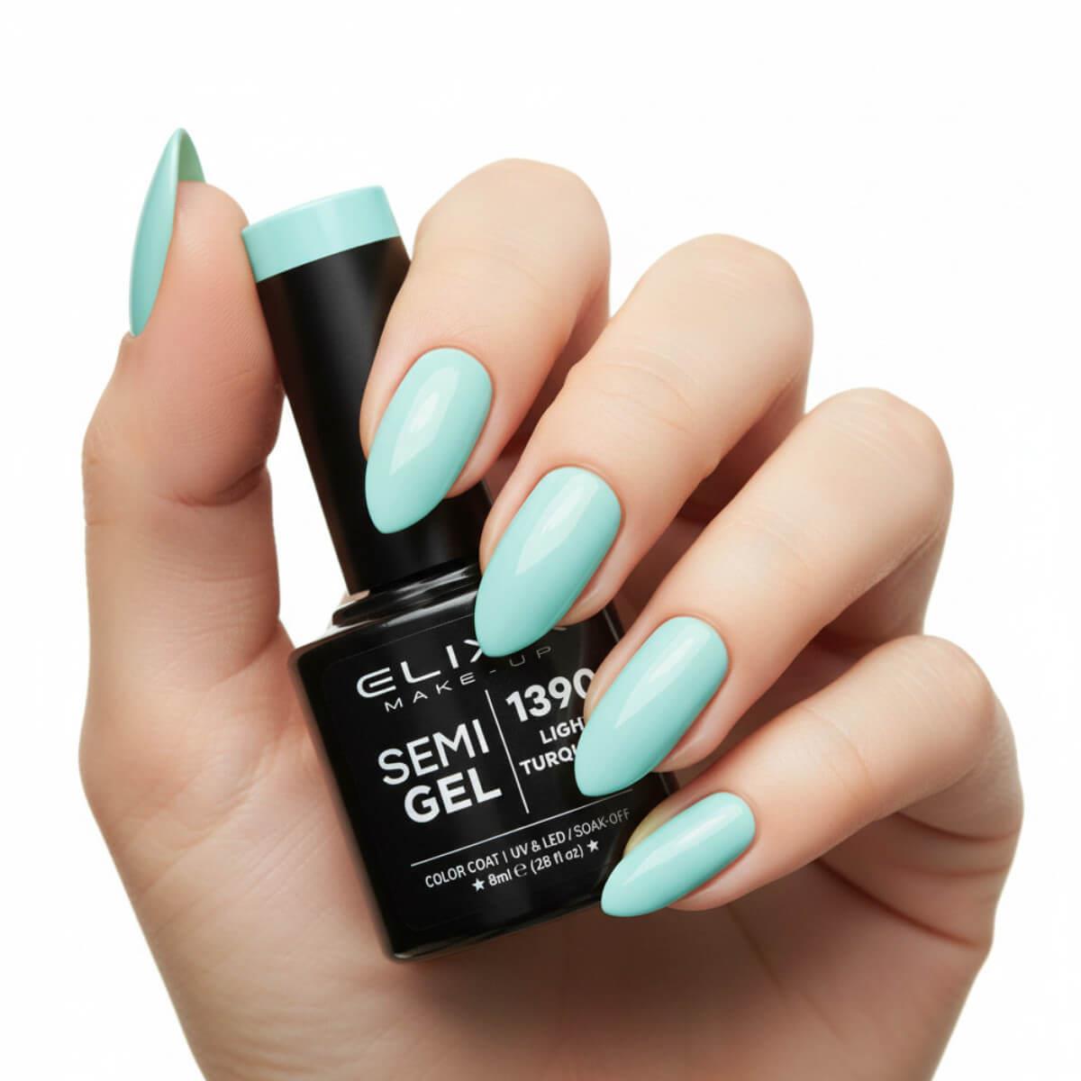 Ημιμόνιμο βερνίκι semigel 1390 light turquoise 8ml Elixir