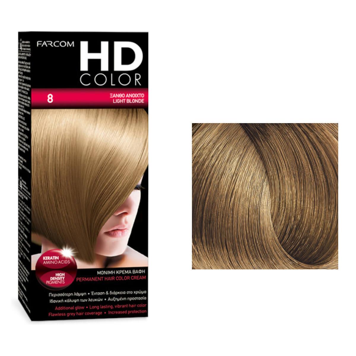 Σετ βαφής HD Color 8 ξανθό ανοιχτό 60ml Farcom