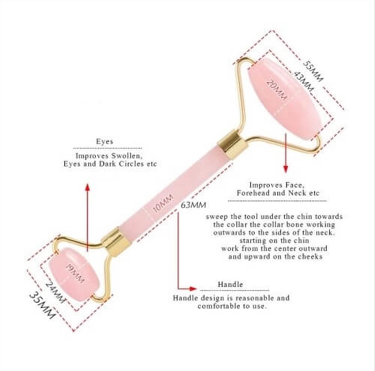 Ρολό Χαλαζία Για Μασάζ Προσώπου Rose Quartz Roller