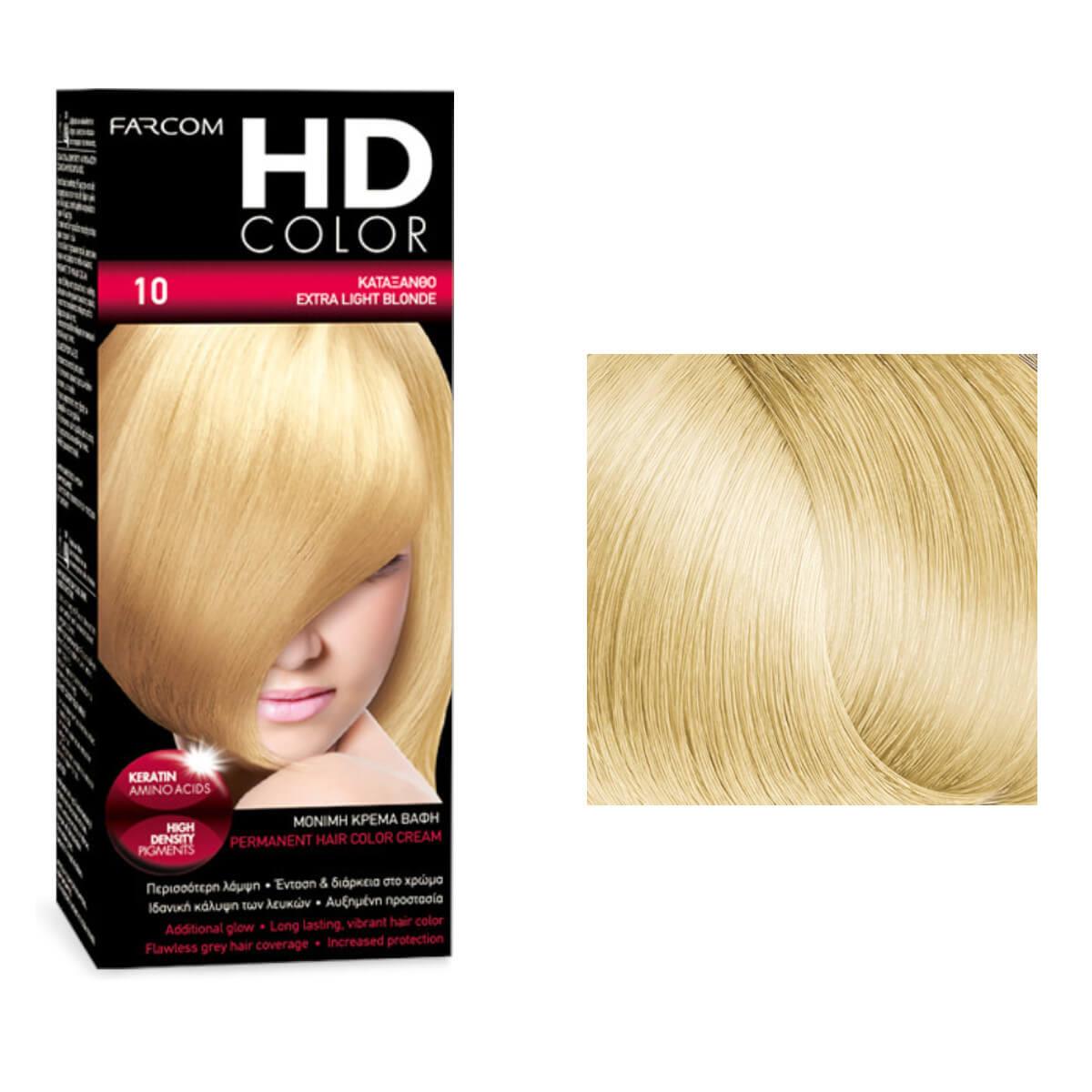 Σετ βαφής HD Color 10 κατάξανθο 60ml Farcom