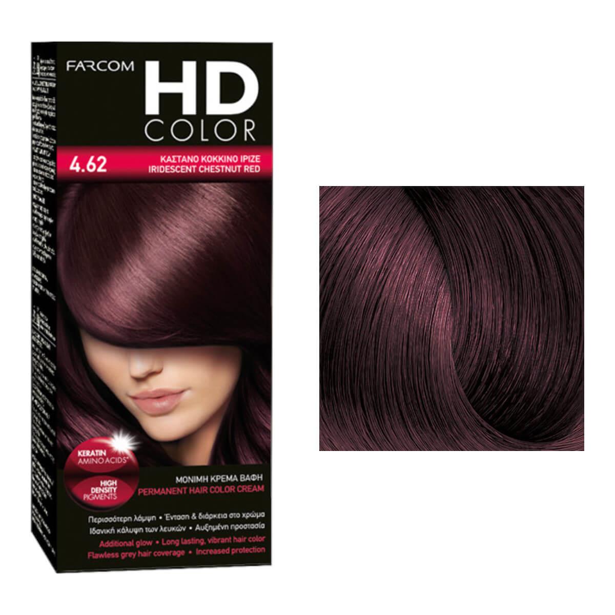 Σετ βαφής HD Color 4.62 καστανό κόκκινο ιριζέ 60ml Farcom