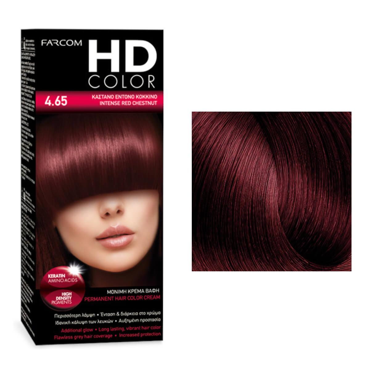 Σετ βαφής HD Color 4.65 καστανό έντονο κόκκινο 60ml Farcom