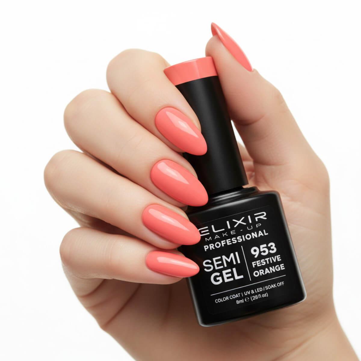 Ημιμόνιμο βερνίκι semigel 953 festive orange 8ml Elixir