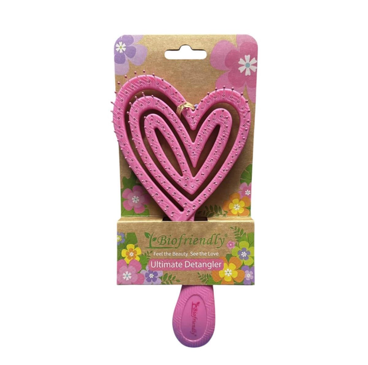 Detangling hair brush big heart pink Biofriendly