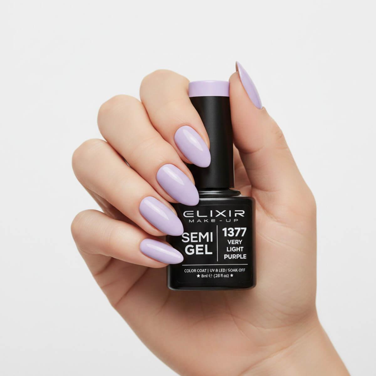 Ημιμόνιμο βερνίκι semigel 1377 very light purple 8ml Elixir