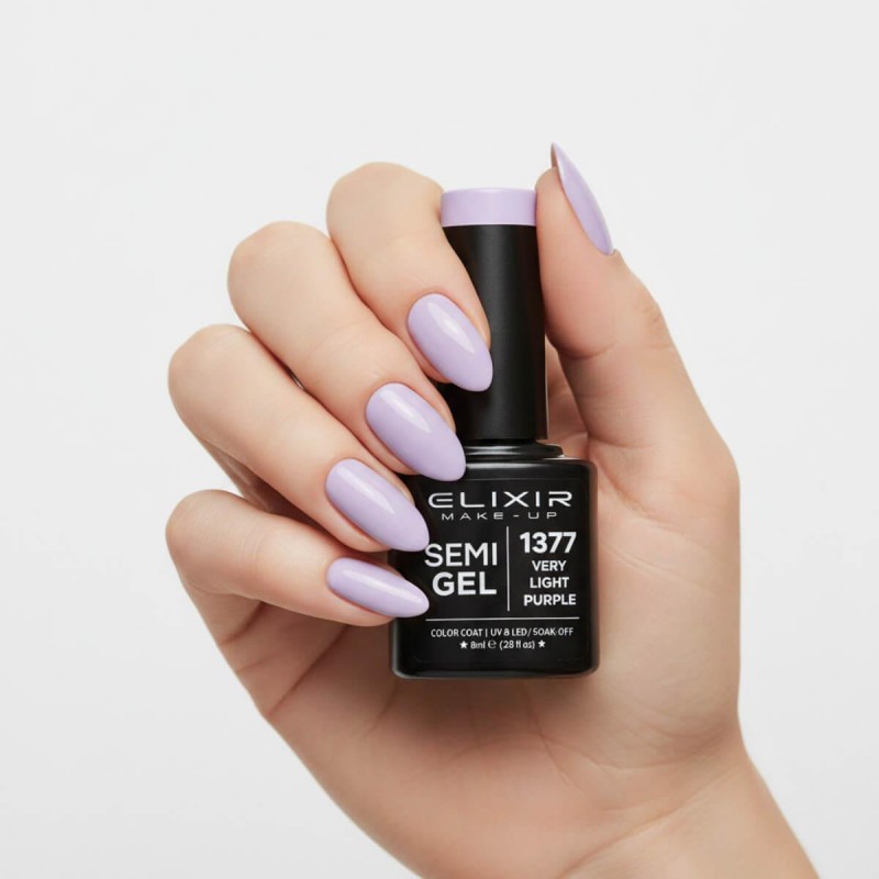 Ημιμόνιμο βερνίκι semigel 1377 very light purple 8ml Elixir