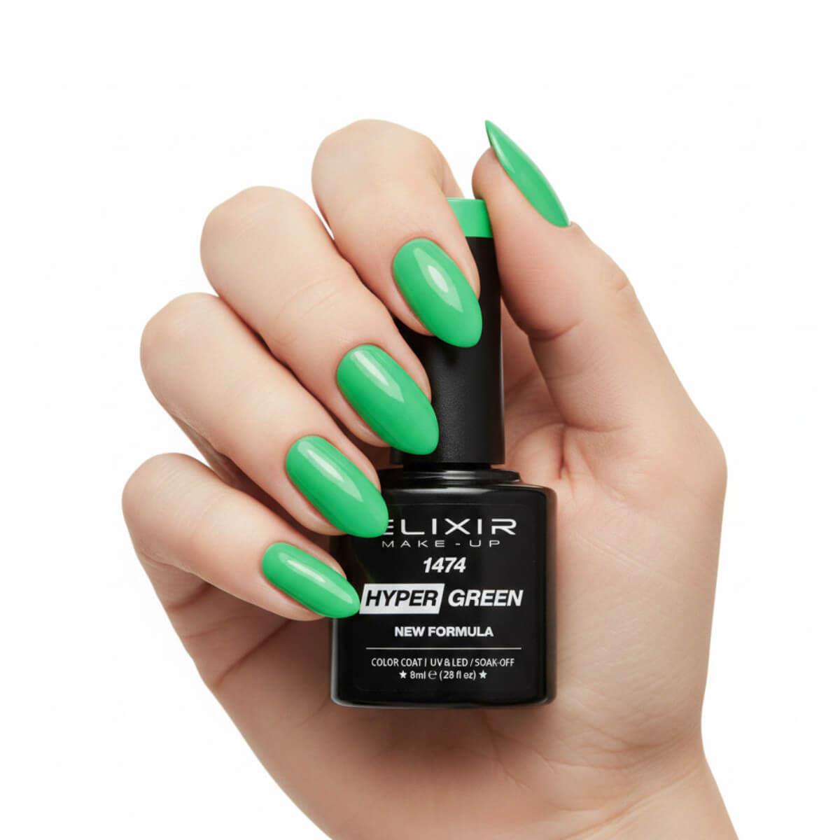 Ημιμόνιμο βερνίκι 1474 hyper green 8ml Elixir