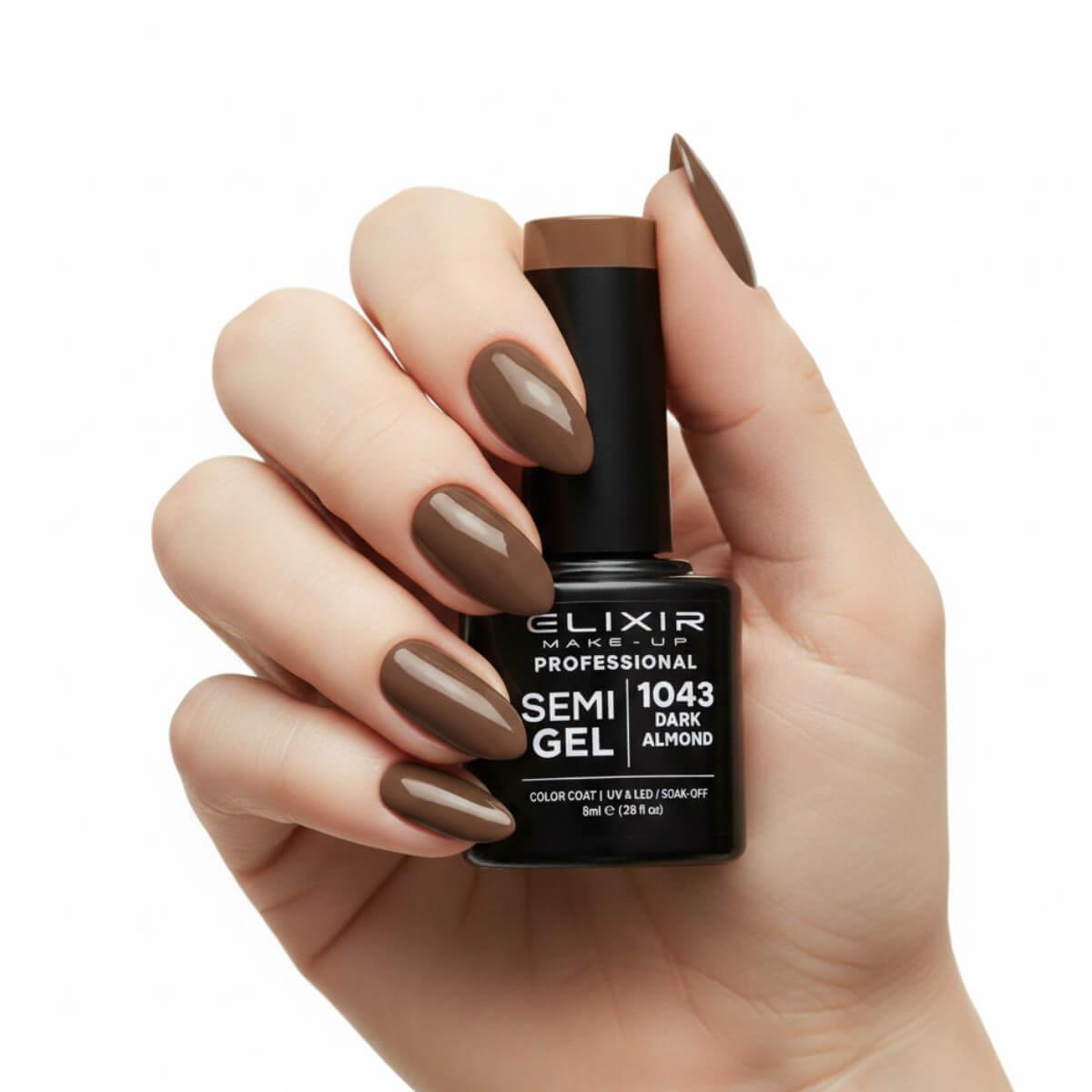 Ημιμόνιμο βερνίκι semigel 1043 dark almond 8ml Elixir