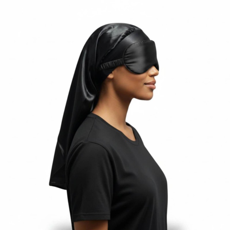 Satin sleep bonnet for long hair & sleep mask set