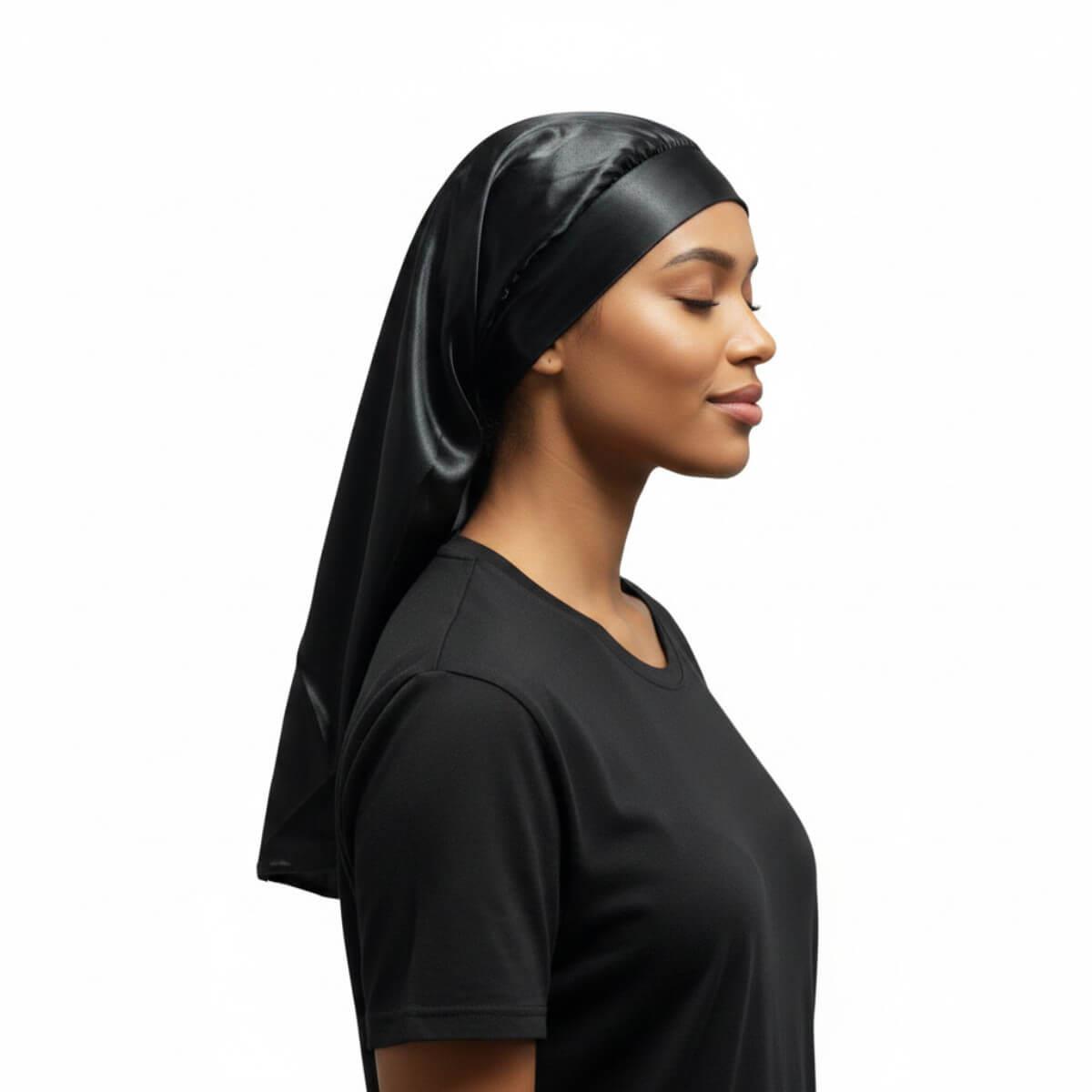 Satin sleep bonnet for long hair & sleep mask set