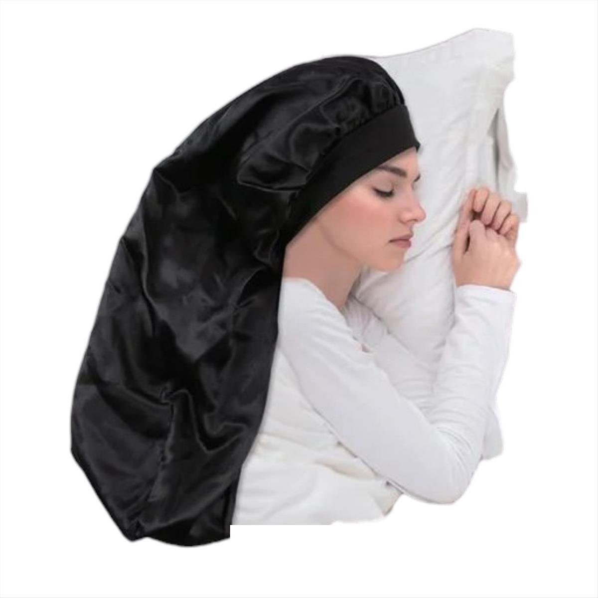 Satin sleep bonnet for long hair & sleep mask set