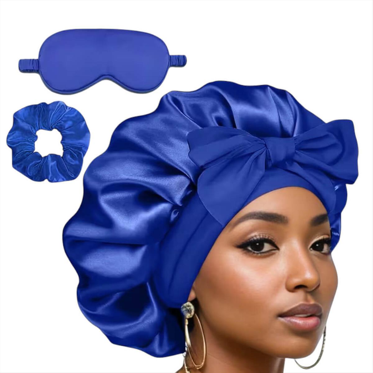 Satin sleep bonnet with eye mask & scrunchie set