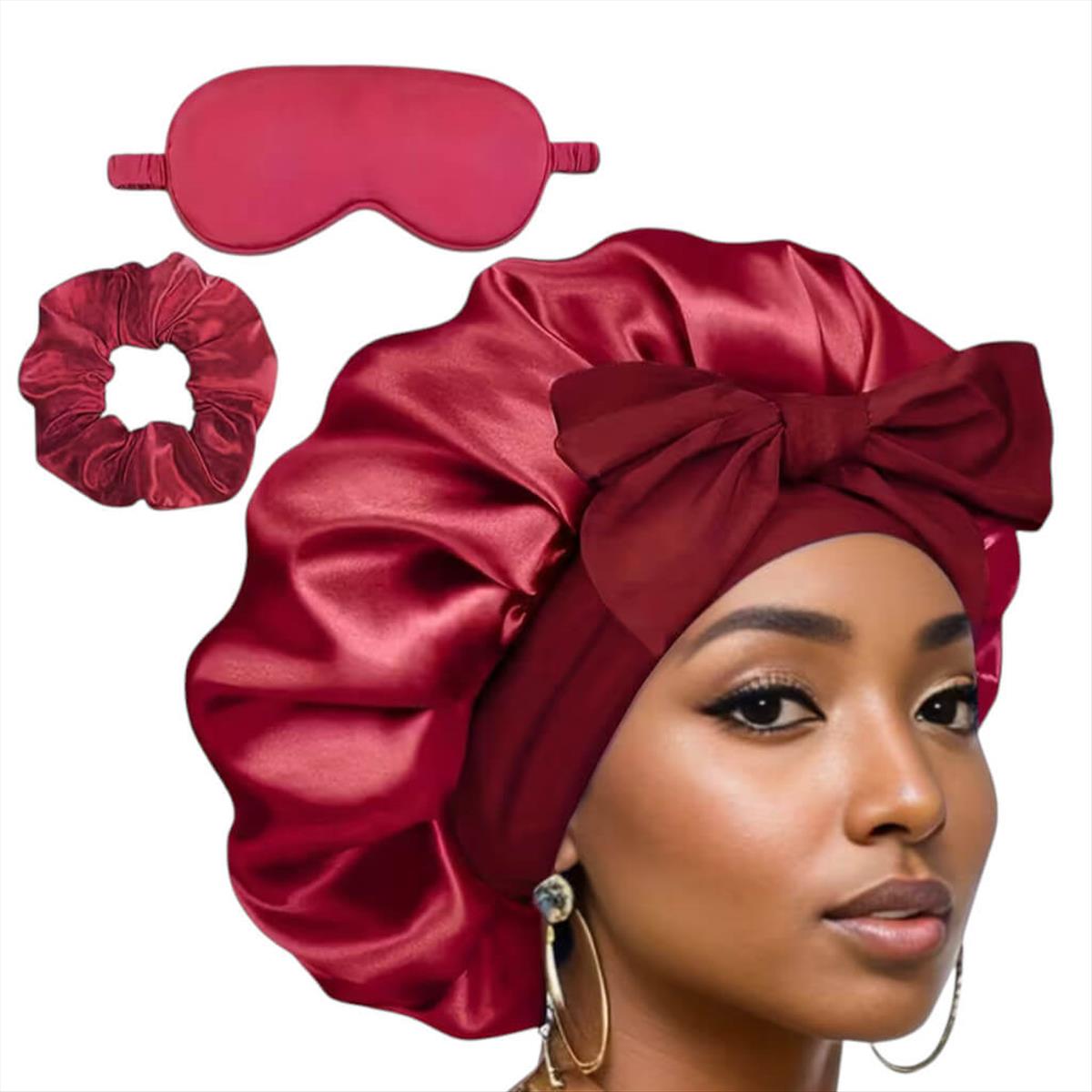 Satin sleep bonnet with eye mask & scrunchie set