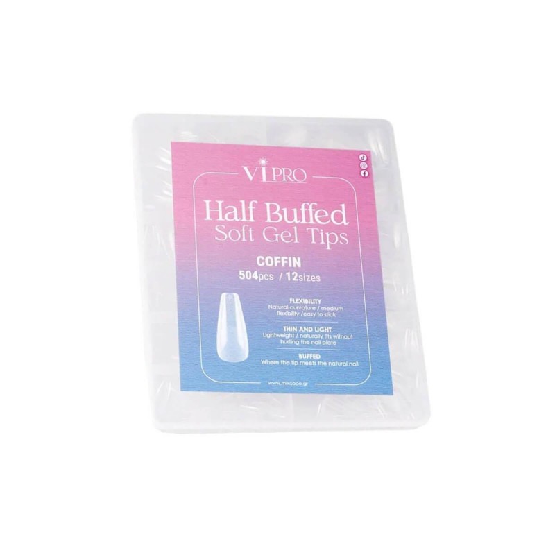 Half buffed soft gel tips coffin 504pcs Vi Pro
