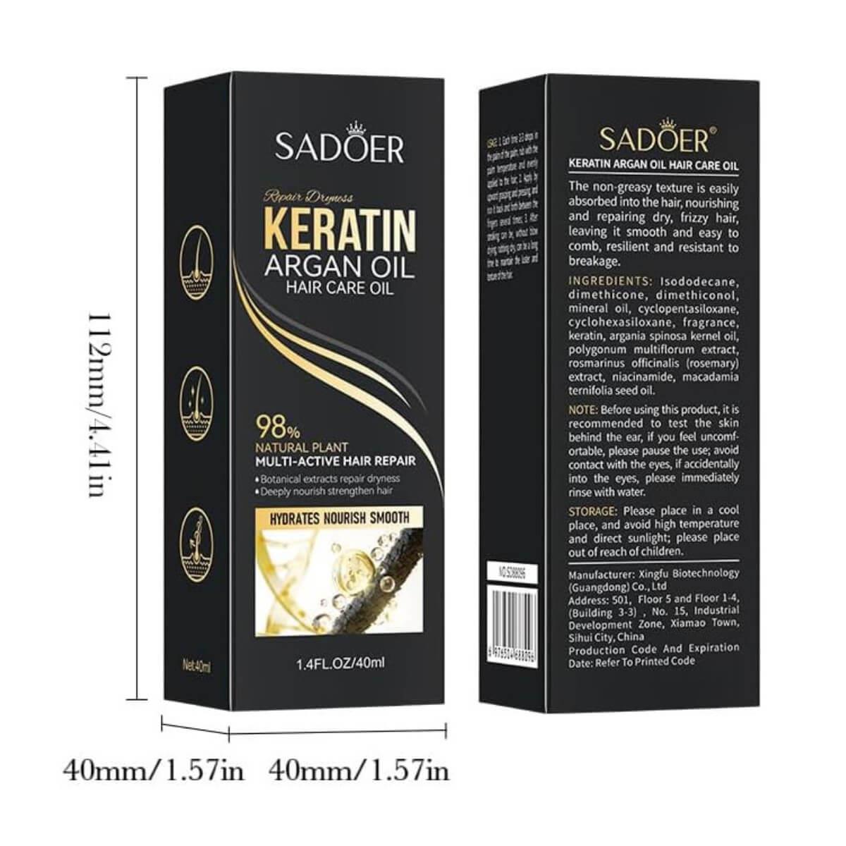 Keratin Argan Oil Hair Care Oil 40ml Sadoer