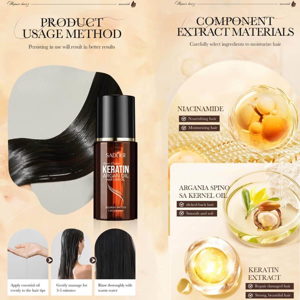 Keratin Argan Oil Hair Care Oil 40ml Sadoer