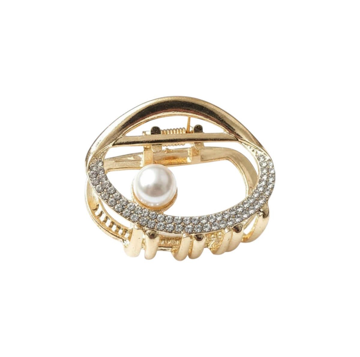 Gold metal hair claw clip with rhinestones & pearl