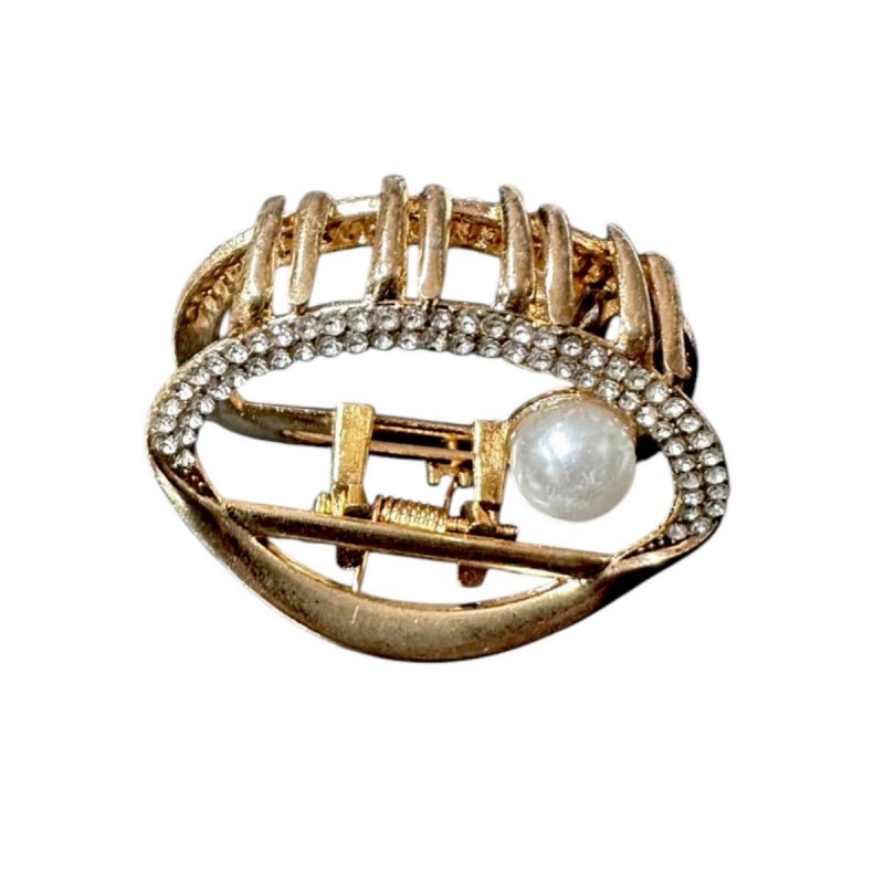 Κλάμερ μαλλιών μεταλλικό με strass & πέρλα
