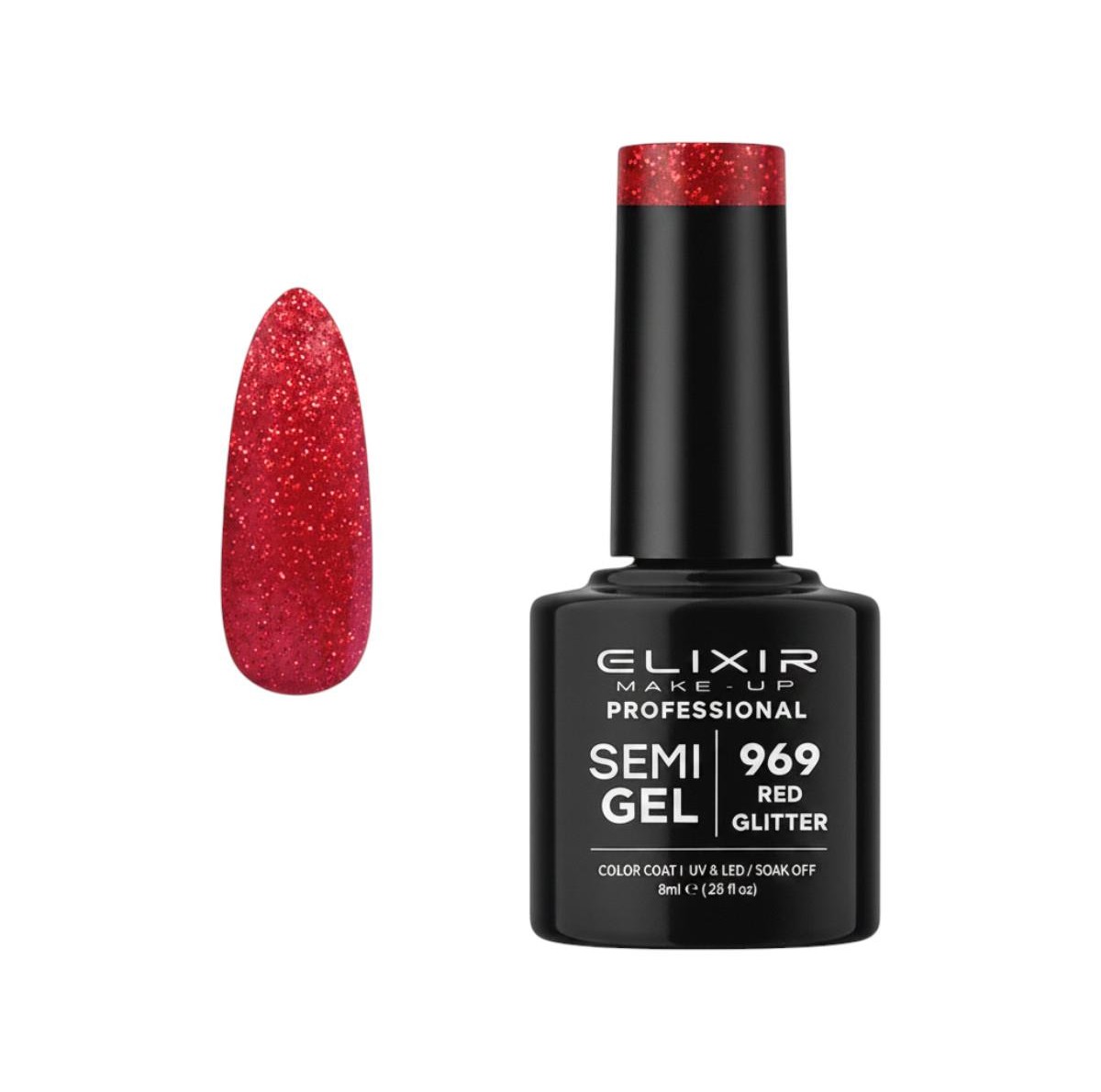Ημιμόνιμο βερνίκι semigel 969 red glitter 8ml Elixir