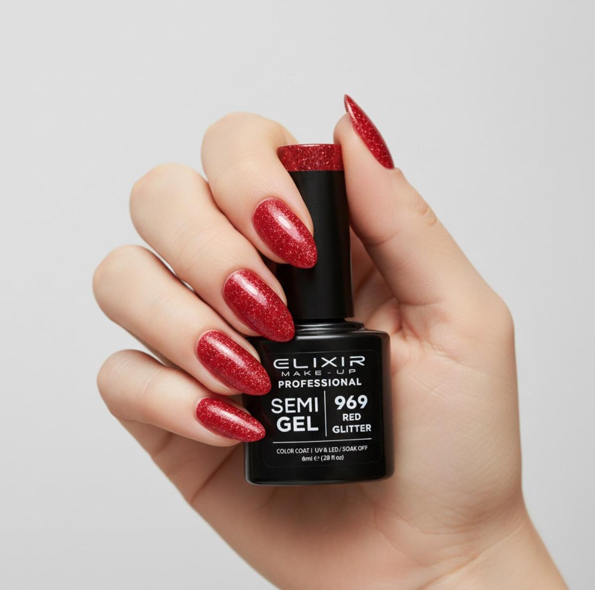Ημιμόνιμο βερνίκι semigel 969 red glitter 8ml Elixir