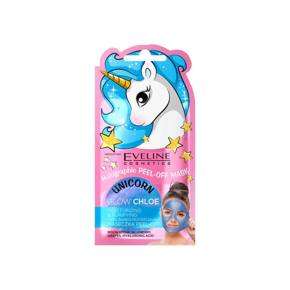 Holographic peel-off mask unicorn glow chloe Eveline