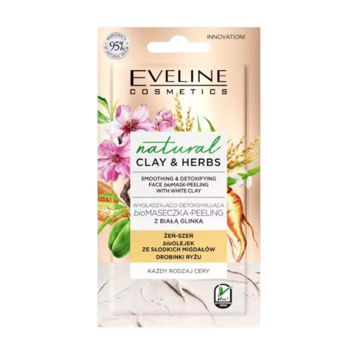 Eveline Μάσκα Προσώπου - Peeling Natural Clay&Herbs Smoothing & Detoxifying 8ml