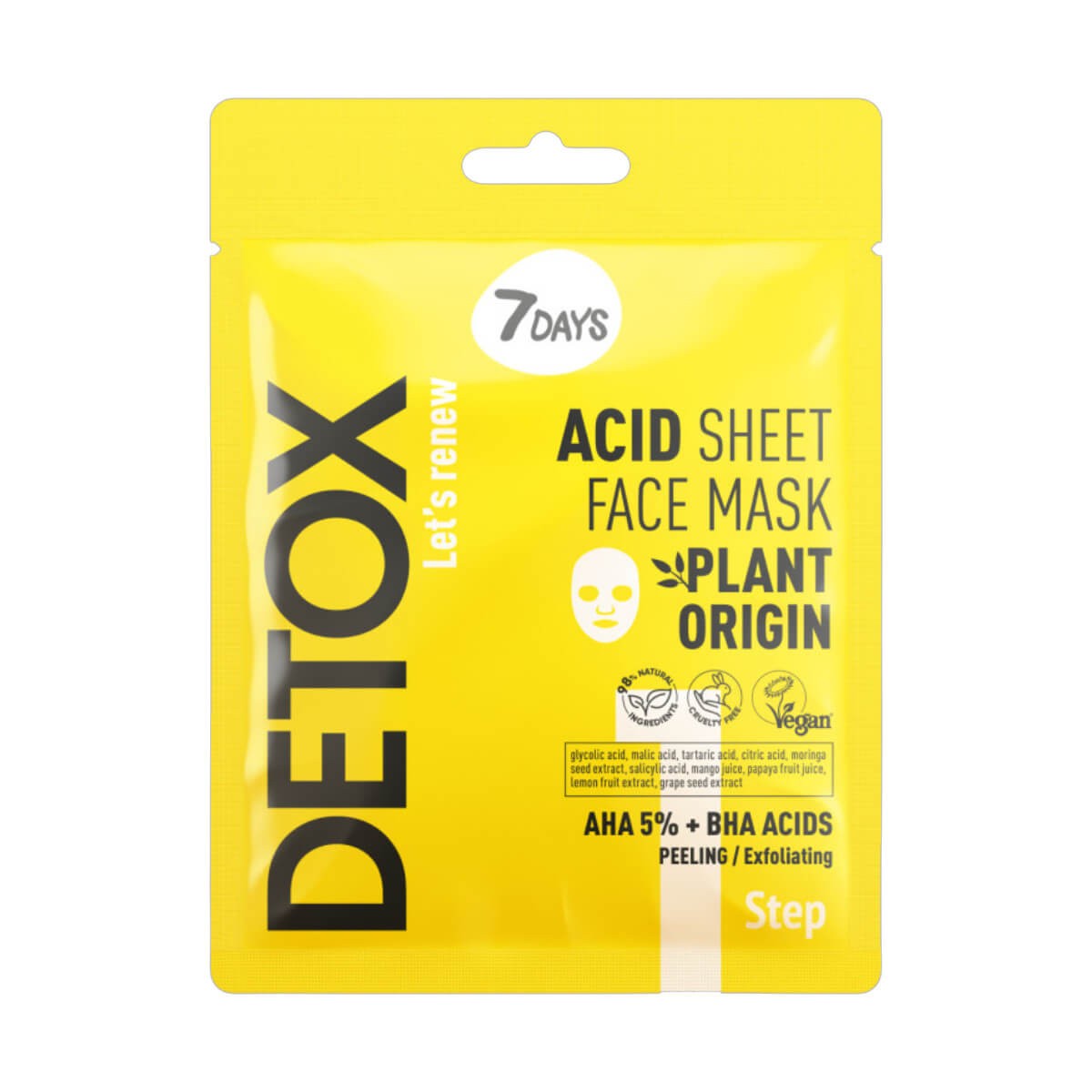 Detox 1 acid sheet face mask AHA 5% + BHA acids 7DAYS