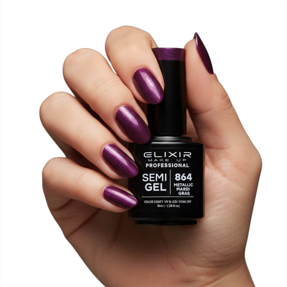 Ημιμόνιμο βερνίκι semigel 864 metallic mardi gras 8ml Elixir